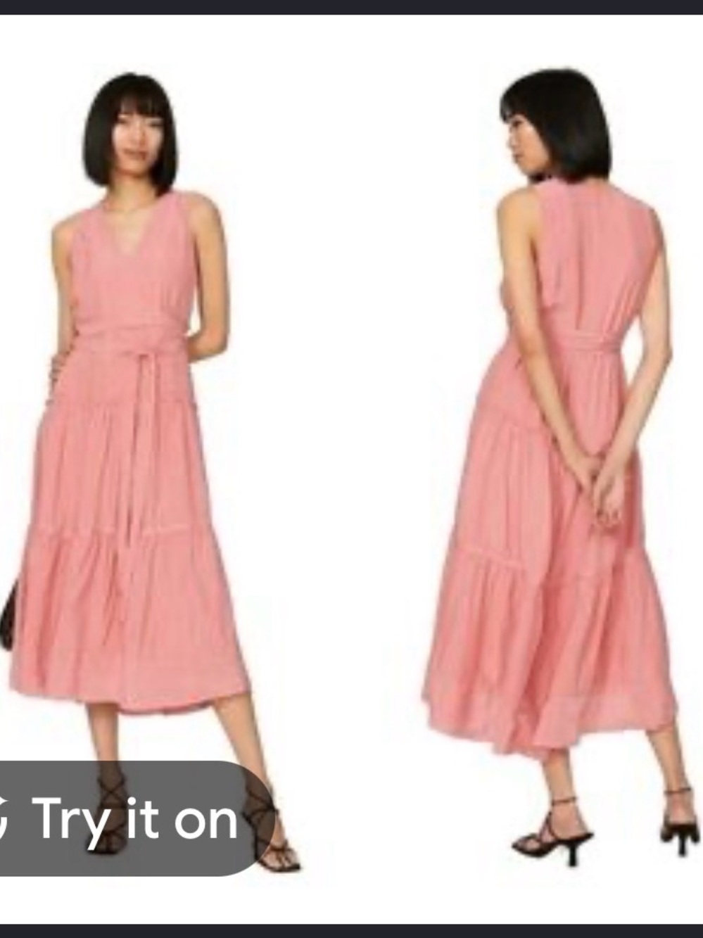 3.1 Phillip Lim Coral Pink Sleeveless V-neck Tiered Midi Dress Self Tie